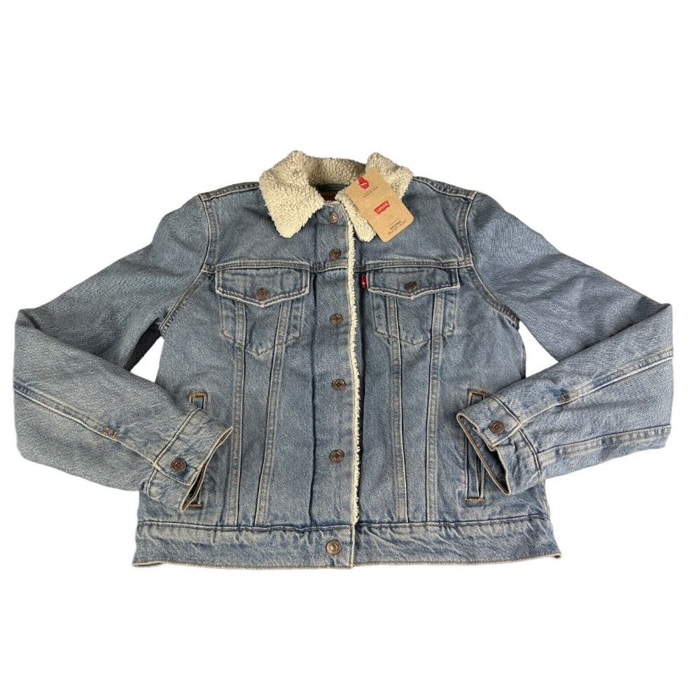 Levi's Original Sherpa Divided Blue Sherpa Trucker Denim Jacket Women's Size XL